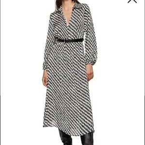 Mango Black and White Patterned Dress with Belt Sz M